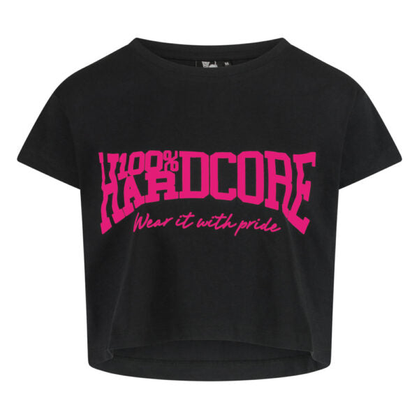 100% HARDCORE CROPPED T-SHIRT ESSENTIAL BLACK / PINK - GABBERPLANET