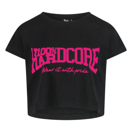 100% HARDCORE CROPPED T-SHIRT ESSENTIAL BLACK / PINK - GABBERPLANET