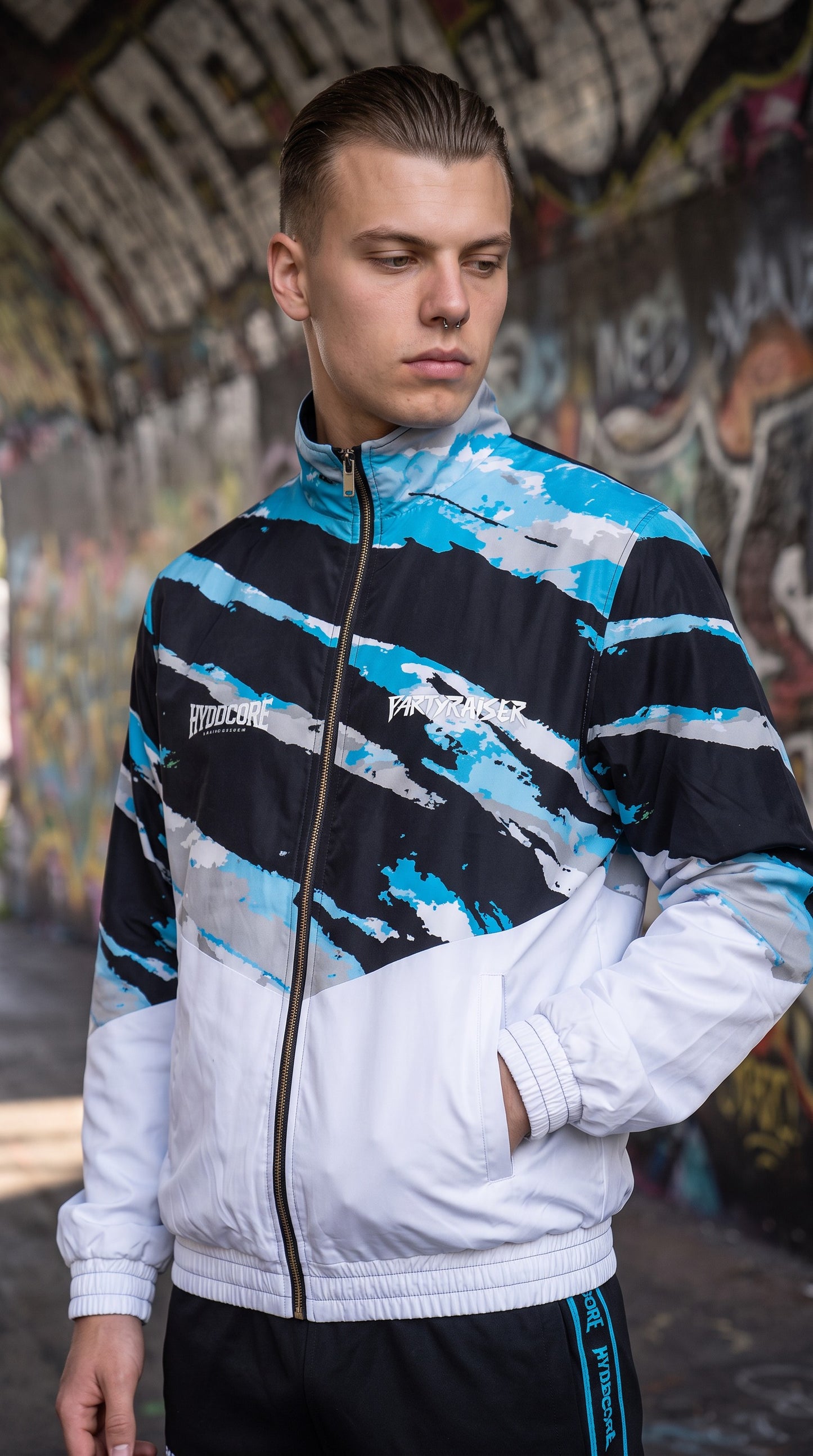 100% Hardcore x Partyraiser Training Jacket Blue Storm - Pre-Order
