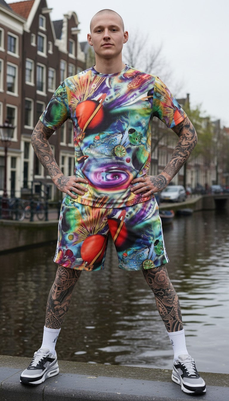 GABBERPLANET men's short-sleeve t-shirt with all-over planet and galaxy print, breathable fabric.