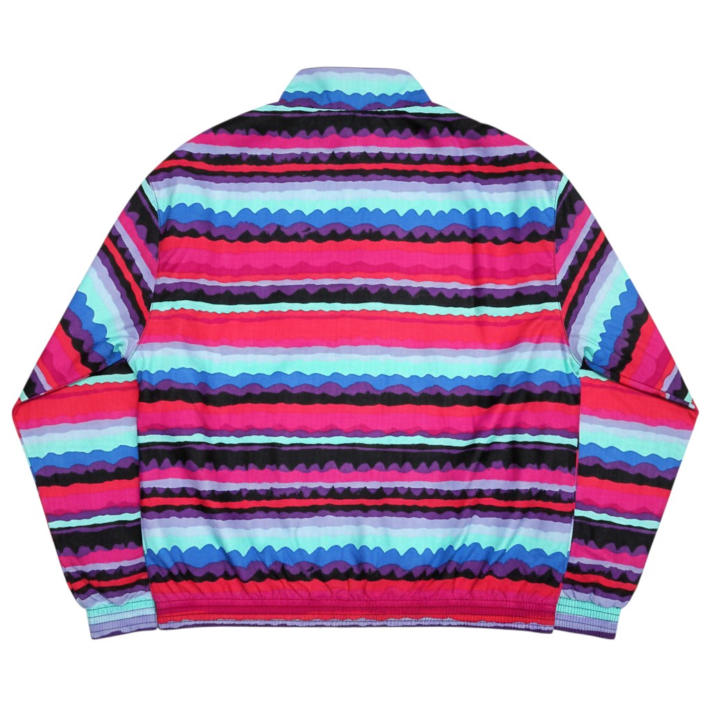 GABBERPLANET Special Edition SPUGC0002 KING COR-47 jacket with a vibrant, wavy stripe pattern in pink, purple, blue, and black.