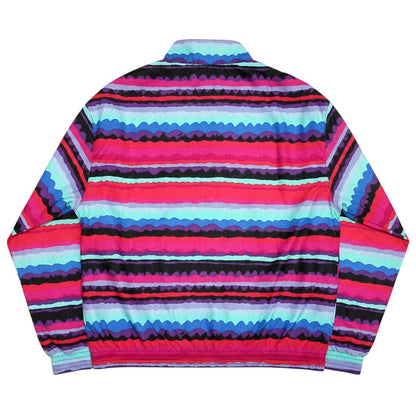 GABBERPLANET Special Edition SPUGC0002 KING COR-47 jacket with a vibrant, wavy stripe pattern in pink, purple, blue, and black.
